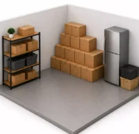 3D illustration of a 44 sqft self-storage unit for household items and business stock